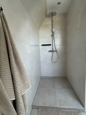Dusche, Haartrockner, Handtücher, Toilettenpapier