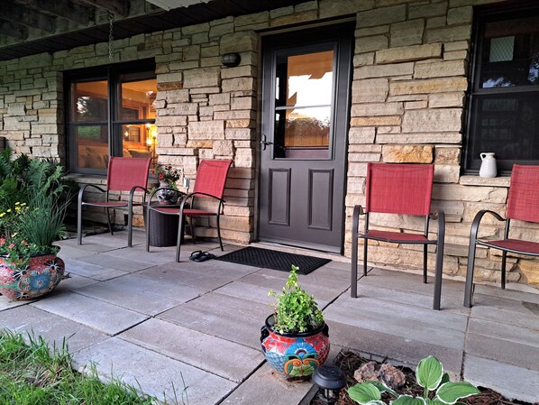 Exterior detail - Holistic Guest House, outdoor sauna, waterfall & pond in delightful Chaseburg WI (Chaseburg)