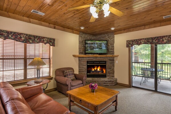 TV, fireplace