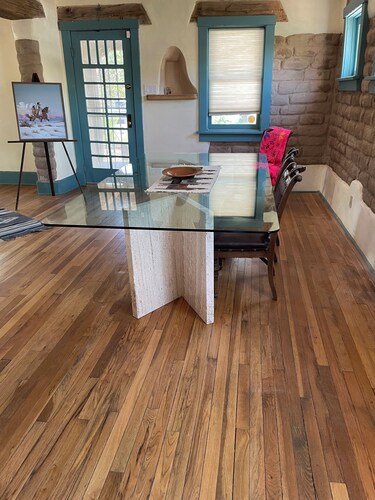 The Cervantes house is a traditional 1800s adobe casa showcasing NM art