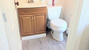 Douche, serviettes fournies, shampooing, papier de toilette