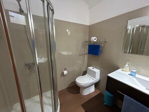 Sèche-cheveux, serviettes fournies, savon, papier toilette