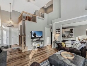 TV, fireplace, table football