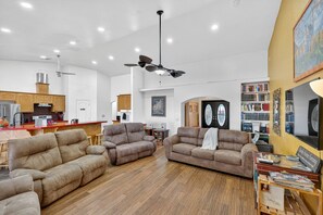 Smart TV, DVD player, table football, books