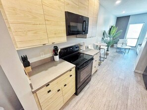 Fridge, microwave, stovetop, dishwasher