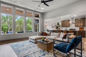 Smart TV, fireplace, table tennis, books