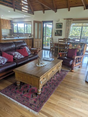 TV, DVD player, books, video library