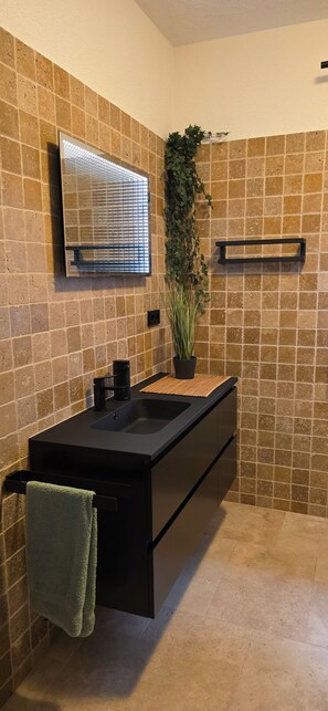 Regadera, secadora de cabello, toallas, jabón 