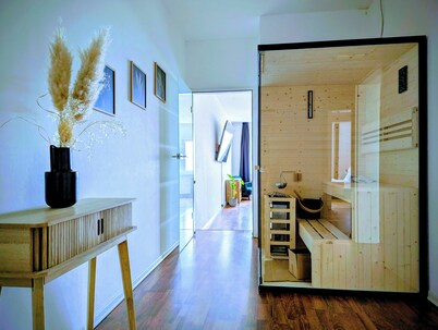 Exclusive family retreat with a rooftop terrace and sauna
