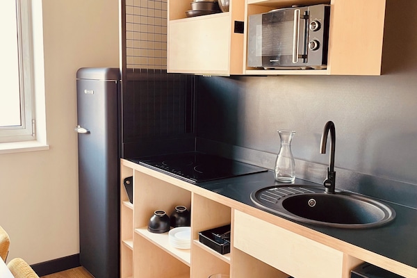 Family Apartment | Private kitchen | Fridge, microwave, stovetop, espresso maker