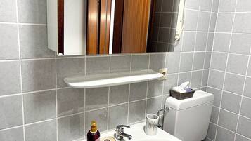 Hiustenkuivaaja, pyyhkeet, saippua, vessapaperi