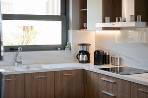 Luxury Villa, Sea View | Private kitchen | Full-size fridge, microwave, oven, stovetop