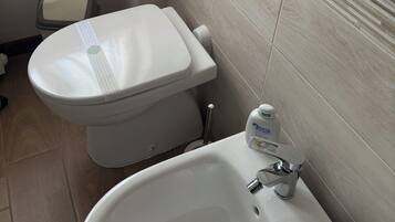 Douche, sĂšche-cheveux, bidet, serviettes fournies