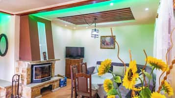 TV, fireplace