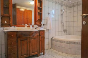 Hair dryer, towels, toilet paper