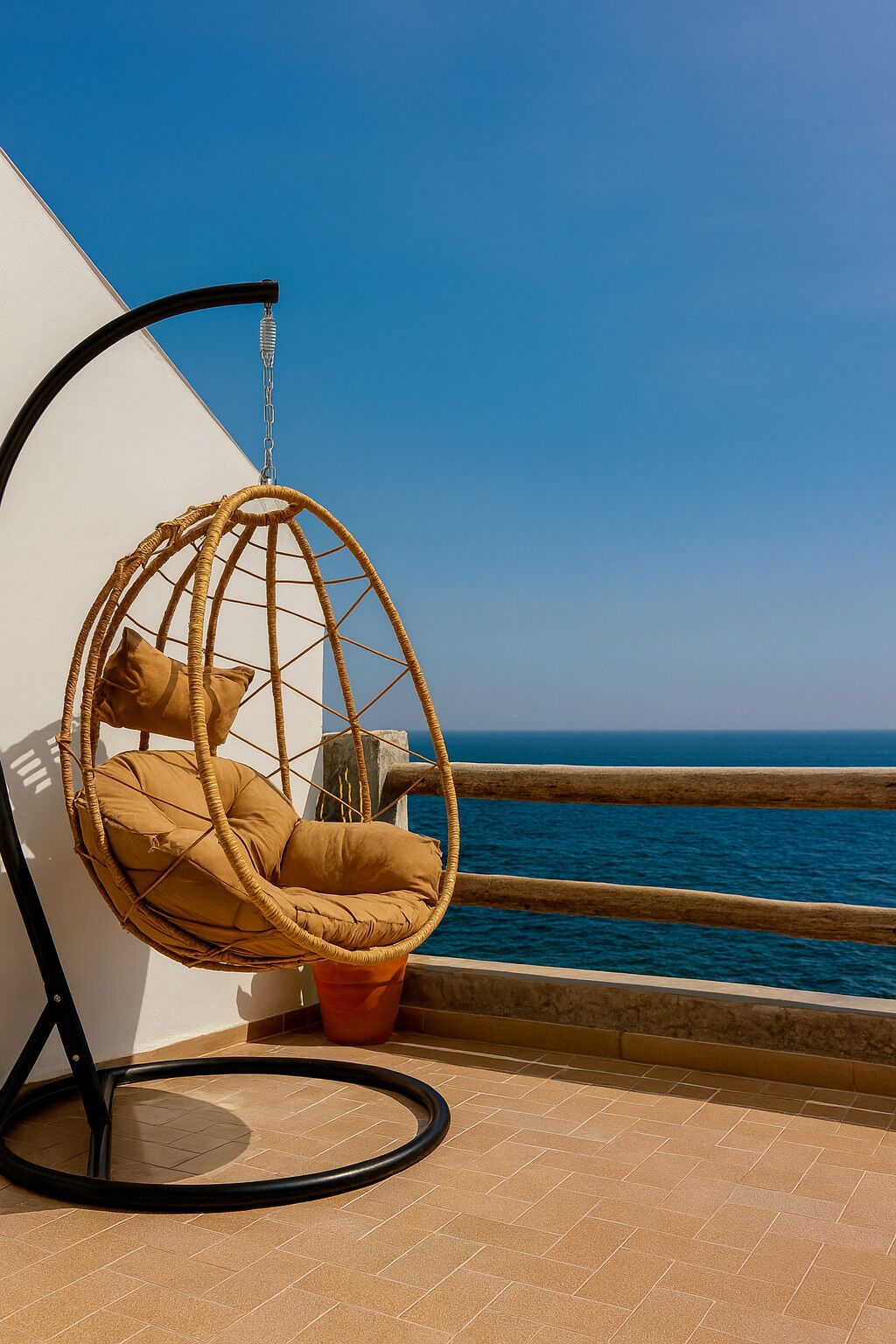 Wake up, grab a coffee, and sink into this chair with the sea as your screen..