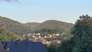 Un quartier résidentiel avec des maisons construites sur une colline, entouré d’une végétation luxuriante.
