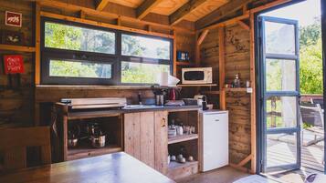 Réfrigérateur, micro-ondes, plaque de cuisson