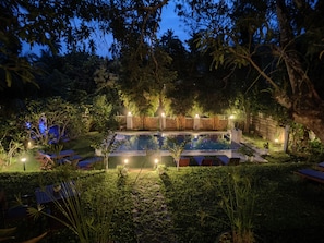 Outdoor pool, sun loungers