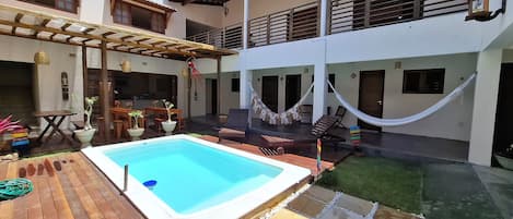 Outdoor pool, open 9:00 AM to 8:00 PM, sun loungers