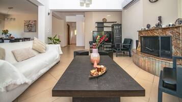 TV, fireplace