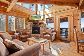 Smart TV, fireplace, video games, DVD player