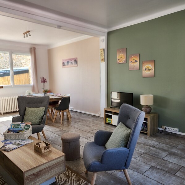 Televisión, reproductor de DVD y libros 