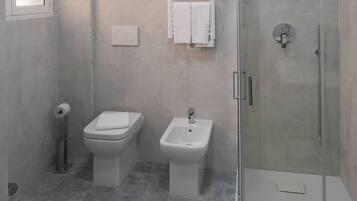 Regadera, secadora de cabello, bidet, toallas
