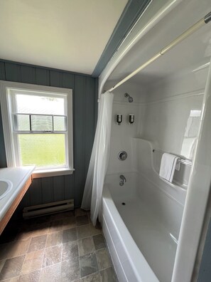 Hair dryer, towels, soap