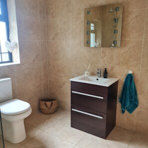 Dusche, Haartrockner, Handtücher, Seife