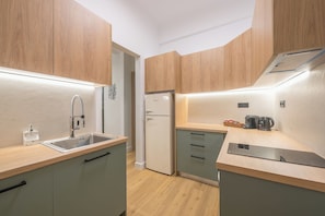 Fridge, oven, stovetop, coffee/tea maker