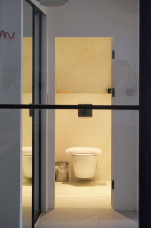 Sèche-cheveux, serviettes fournies, savon, papier toilette
