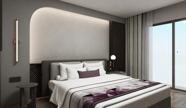 Ylelliset vuodevaatteet, tallelokero huoneessa, työpöytä, pimennysverhot