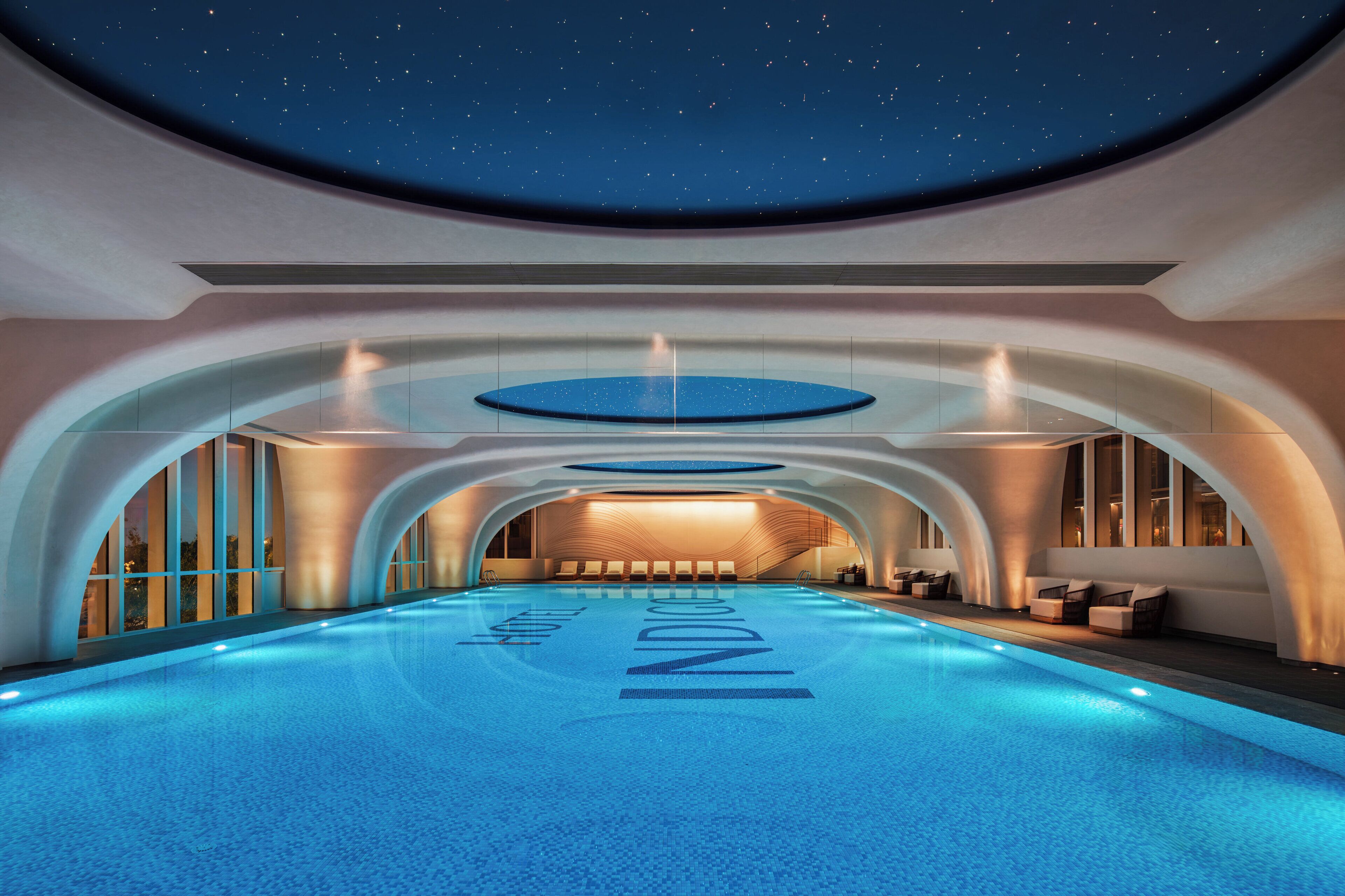 Indoor pool, open 9:00 AM to 9:00 PM, sun loungers, lifeguards on site