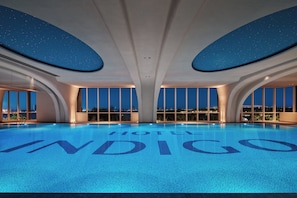 Indoor pool, open 9:00 AM to 9:00 PM, sun loungers, lifeguards on site
