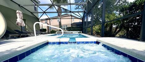 Outdoor pool, sun loungers