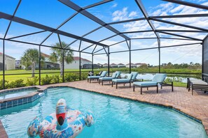 Outdoor pool, pool loungers