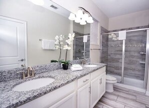 House | Bathroom | Hair dryer, towels, toilet paper - Solterra Family Vacation Home | Private Pool, Spa! (Davenport)
