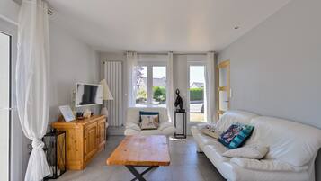 Televisie, een dvd-speler, boeken en een stereo