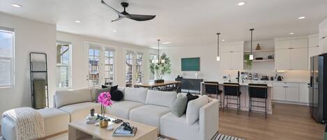 Smart TV, fireplace, computer monitors, printers