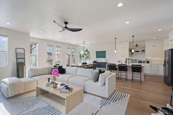 Smart TV, fireplace, computer monitors, printers