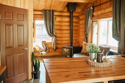 Off-Grid Wilderness Cabin 1 with Mountain Views, Hot Tub, Sauna & Fishing