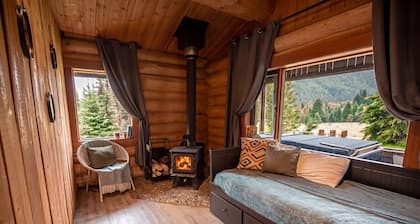 Off-Grid Wilderness Cabin with Mountain Views, Hot Tub, Sauna & Canoes