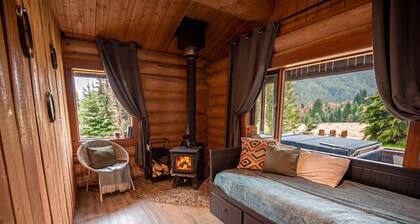 Off-Grid Wilderness Cabin with Mountain Views, Hot Tub, Sauna & Canoes