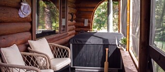 Off-Grid Wilderness Cabin with Mountain Views, Hot Tub, Sauna & Canoes
