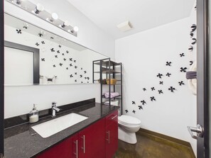 Shower, eco-friendly toiletries, hair dryer, towels