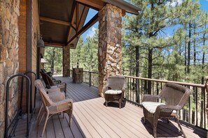 Terrace/patio - Sleeps 20+ • 7-Bed Forest Lodge 4.5-Acre Private Estate With Mountain Views! (Heber)