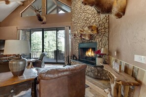 Smart TV, fireplace, video games, DVD player