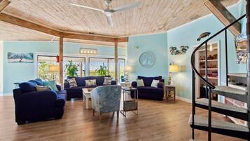 Smart TV, fireplace, video games, books