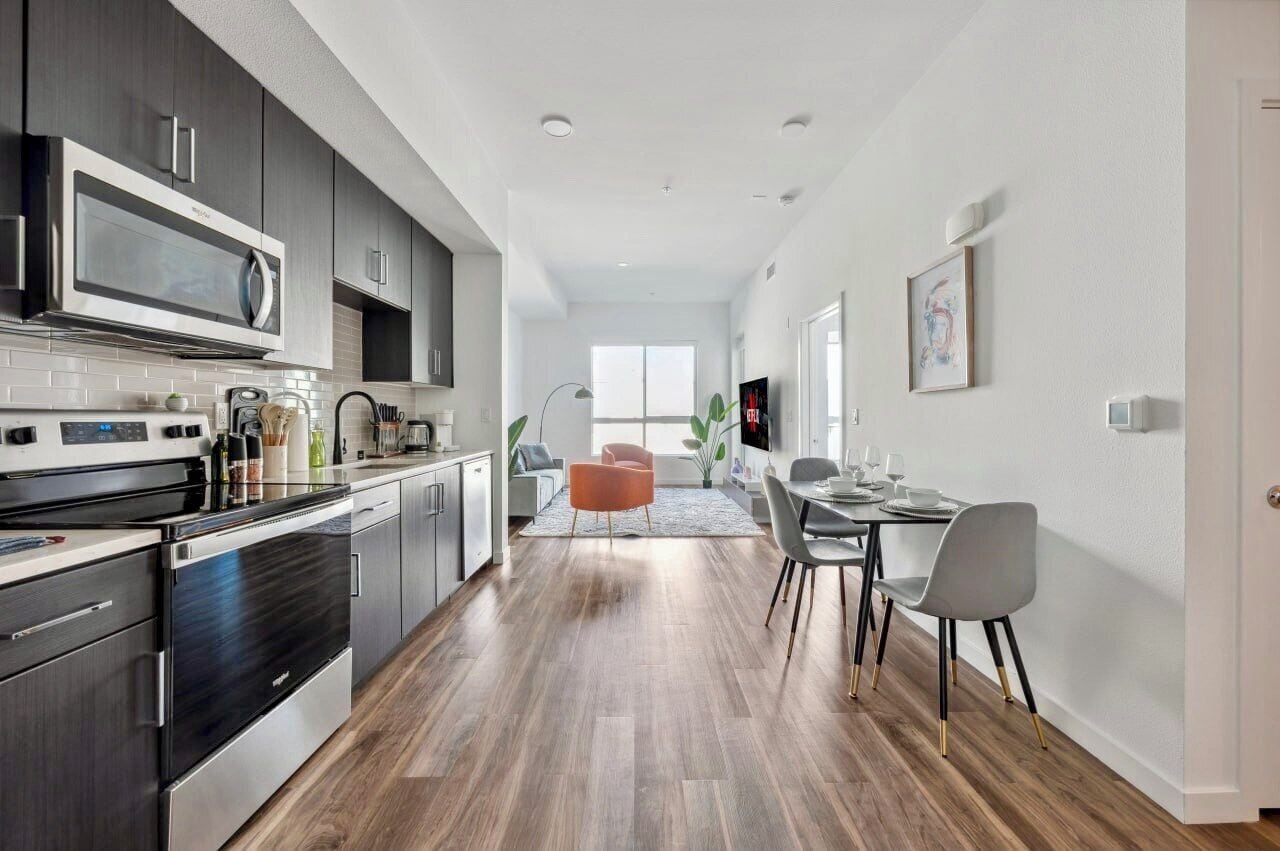 Fridge, microwave, oven, dishwasher